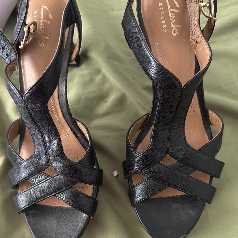 Clarks Black Heeled Shoes with Elegant Straps